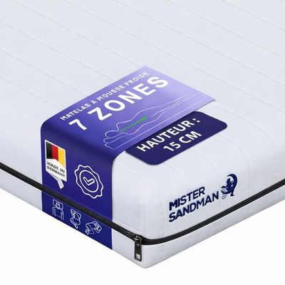 Madrass 120x200 cm, vändbar 2 sidor, balanserat eller fast stöd, 7 komfortzoner, tjocklek 15 cm, tillverkad i Tyskland