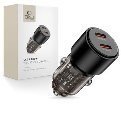 Tech-Protect 100W PD USB-C / USB-A Billaddare Svart
