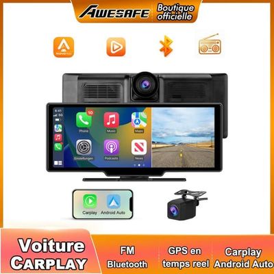 AWESAFE 10,26" HD Pekskärm Autoradio Carplay Bilkamera 4K+1080P Dubbelkamera Dashcam Android Auto Carplay trådlös