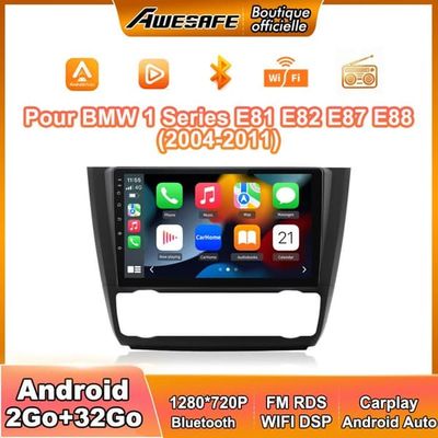 AWESAFE Autoradio Android 2Go+32Go för BMW 1 Series E81 E82 E87 E88 (2004-2011) med 9'' Pekskärm Carplay Android Auto GPS