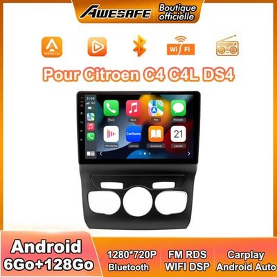 AWESAFE Autoradio Android 13 för Citroen C4 C4L DS4 (2013-2017) med 6Go+128Go 10'' pekskärm Carplay Android Auto GPS WiFi GPS