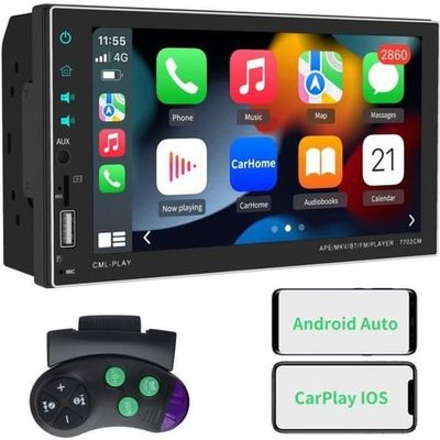 AWESAFE Autoradio 2 Din med Carplay & Android Auto 7'' Skærm GPS Bluetooth FM AM