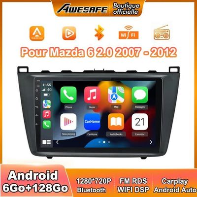 AWESAFE Autoradio Android 13 til Mazda 6 2.0 (2007-2012) 6Go+128Go med 9'' Touchskærm Carplay Android Auto GPS Bluetooth