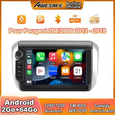 AWESAFE Autoradio Android 13 2Go+64Go til Peugeot 208/2008 (2012-2018) 8'' Touchskærm med Carplay GPS Bluetooth Android Auto