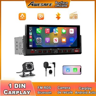 AWESAFE Autoradio Carplay 1 DIN Trådløs 6.86'' IPS Skærm Sølv Carplay Android Auto Bluetooth SD Bagkamera Inkluderet