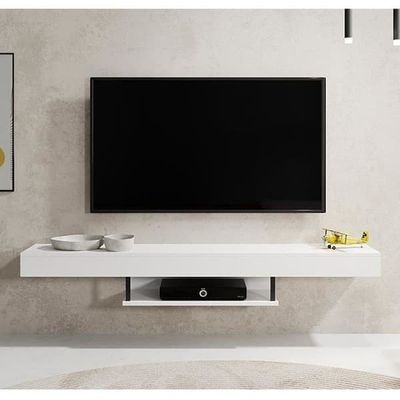 DESIGN AMEUBLEMENT - Modern väggmonterad TV-bänk - Mattvit - 18 mm melamin - 1 hylla - L 150 x D 29,6 x H 22 cm