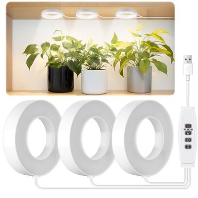Set med 3 LED-växtlampor för inomhusväxter - 144 fullspektrum-LED:er - Med automatisk timer 3/9/12 h - 3 färger, 10 ljusstyrkeinställningar, 3 huvuden