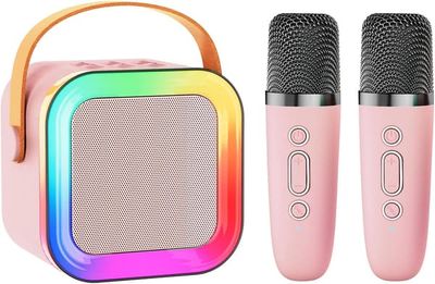Mini karaokemaskine med højttaler til børn og voksne, bærbar Bluetooth-enhed med 1-2 trådløse mikrofoner, jul og