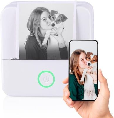 Mini Bluetooth-skrivare - Trådlös termisk skrivare för smartphones - USB-C uppladdningsbar - Inkl. utskriftspapper - Vit - 8,5 x 8,5 x 4,5 cm