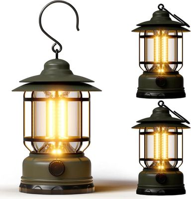3-pack LED Campinglampa - 1500LM Steglöst Dimbar - Uppladdningsbar - Lättvikts Retro - För Camping och Nödsituationer - Grön