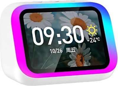 Smart Vækkeur - Digitalt Ur - Opladningsnatbord - AI Stemmeassistent - HD Stor Skærm - Hvid