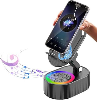 5-i-1 Bluetooth-högtalare - Telefonhållare med 3000mAh Power Bank - Vikbar högtalare med RGB-belysning - Present för män och kvinnor - Svart - 1 styck