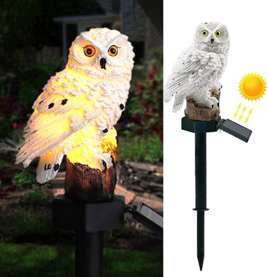 Vattentät varmvit LED-lampa för trädgård, gård, gräsmatta, uteplats, gångvägsdekoration (uggla), Uggla Solcellslampa för trädgård på stolpfäste
