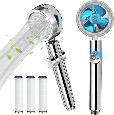 Högtrycksduschhuvud med 360-graders roterande turbofläkt, hydrojet-duschhuvud med 3 turboladdade filter (blå)
