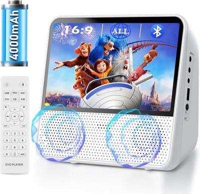 Bærbar DVD-afspiller til børn – HD bil-DVD, Bluetooth, 4000 mAh, USB/RCA/hovedtelefon, fjernbetjening