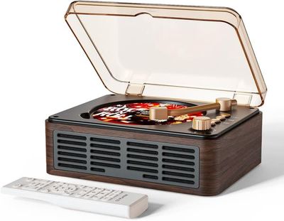 CD-afspiller med Bluetooth-højttalere, nostalgisk retro bærbar CD-afspiller til hjemmet, træmusikafspiller, hjemme-FM-radio, kablet og med fjernbetjening