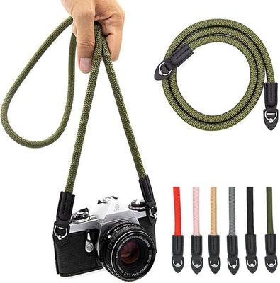 Vintage kamerarem tillverkad av 100 cm nylonklätterrep, nack-axelrem för mikro- och DSLR-kameror. (Armégrön)