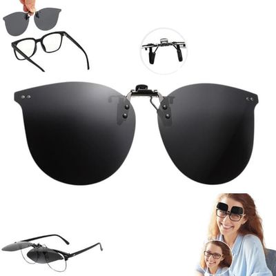 Clip-on solbriller - Polariserede clip-on solbriller - Trendy clip-on til bilister - Grå - Polariserede clip-on solbriller - Unisex, flip-up design