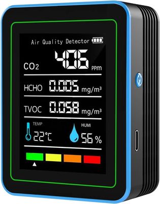 Indendørs luftkvalitetsmåler, 5-i-1 bærbar smart luftkvalitetstester til CO2 | TVOC | HCHO | Temp | Luft til hjemmet, biler, planter og kæledyr osv.