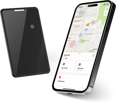 Pung-tracker-kort, bagagemærke og genstandsfinder, genopladelig slank GPS-genstandsfinder til bagagemærker, pas og mere, telefonfinder - sort