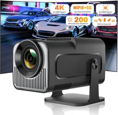 projektor, HY320 projektor, understøtter 4K 1080P dual-band WIFI6 5G trådløs 5.0 Bluetooth Android 11. 180° drejelig, automatisk keystone-korrektion