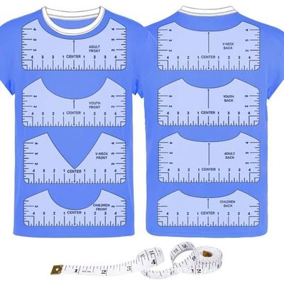 9-delad T-shirt linjalguide - V-ringning - rund PVC-linjal med mjuk kant - T-shirtguide - Kalibreringsverktyg - transparent - 9-delad