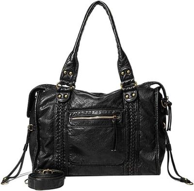 Damväska - Damtygväska - Vintage Shopper Bag - Handväska med stor kapacitet - Y2K Axelväska - Väska i PU-läderlook - Vardagsväska - Svart