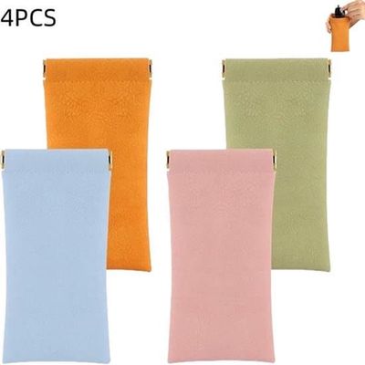 4 stk. - PU læder brilleetui - blødt brilleetui - til mænd og kvinder - pink+grøn+blå+orange - 17×8,5cm