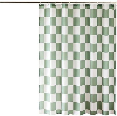 180 x 180 cm - Maskintvättbar - Duschdraperi - Rutmönster - Grön & Vit - Vattenavvisande - Tung Polyester 120g/m²