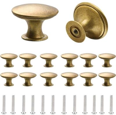 12-pack vintage runda antika mässingsknoppar för skåpsdörrar med matchande skruvar för skåp, garderob, låda, kök - 30 mm