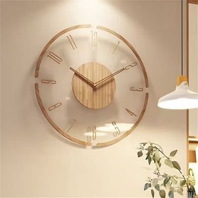Vintage väggklocka i trä, transparent väggklocka i akryl, batteridriven, tickfri dekorativ klocka, lämplig för vardagsrum/sovrum, 35 cm