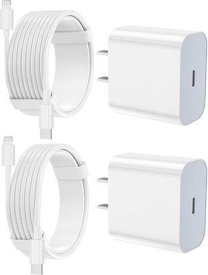 Kompatibel iPhone-oplader, 2-pak 20W Type C-blok med 1,8 m USB C til Lightning-kabel kompatibel med iPhone 14/13/12/11 Pro Max/XS Max/XR/X, iPad