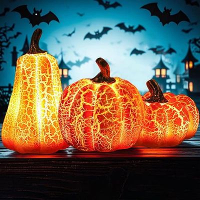 3-delad höstdekoration med LED - Höst Halloween - Vintage Halloween - Pumpa