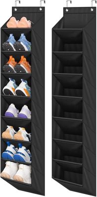2-pack smal skoförvaring över dörren med 8 stora djupa fickor, hängande skohylla för garderobsdörrförvaring för stövlar och sneakers (svart)