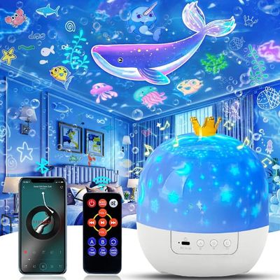 Sæt med 21 børneværelses filmprojektorer natlyssæt - loftmontering - med fjernbetjening og Bluetooth-højttaler - baby natlys projektor