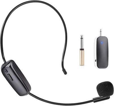 Trådlös UHF-headsetmikrofon 2-i-1 - Handhållen och headsetmikrofon med 50 meters räckvidd för utbildning, fitness och PA-system
