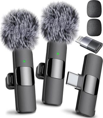 Trådløs Minimikrofon - iPhone - iPad - Android - 2-pak Lavalier Mikrofon - Videooptagelse - iPhone Mikrofon Krystalklar Optagelse med - 2-pak