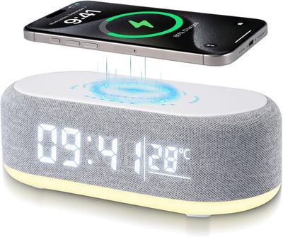 4-i-1 Digital Vækkeur, Trådløs Oplader, Smart Vækkeur med lys og temperaturvisning, justerbar lysstyrke