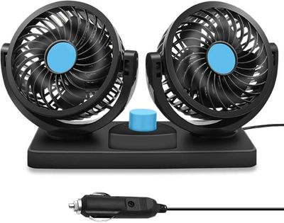 Bilventilator, 12V dobbelt hoved, 360-graders drejelig ventilator til bagsæde, autocamper, lastbil, SUV