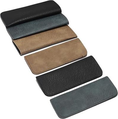 6 stycken mjuka glasögonpåsar i läder - Bärbart unisex glasögonfodral, flera pennhållare - 3 färger - 15,3*7*3cm