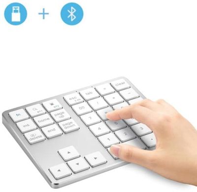 1 stycke - Trådlöst Bluetooth Dual Mode Numeriskt Tangentbord - Uppladdningsbart Trådlöst Numeriskt Tangentbord - Ultratunt 35-tangenters Externt Numeriskt Tangentbord - Silver