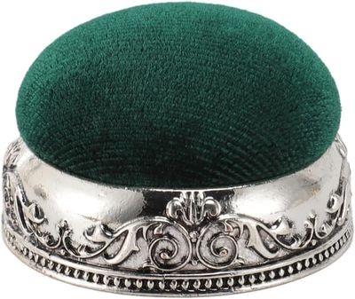 Nåldyna, nålhållare med metallbas, sfärisk anti-fall nålhållare, vintage halvsfärisk form för sömnad (silverbas, grön version)