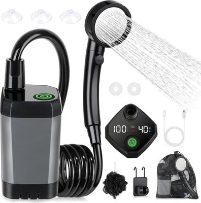 Bærbar campingbruser, genopladelig, bærbar, 8000mAh, sort, til vandreture, genopladelig campingbruser med 8000mAh batteri