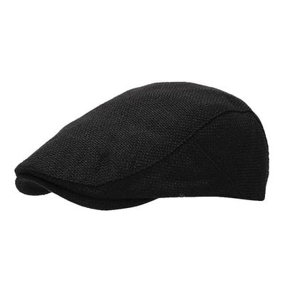 Sommarstickad tunn baskermössa - Polyester Newsboy-keps - Vintage Flat Ivy-keps - Strå - Panamahatt - Fedorahatt - Andningsbar och lätt - Svart