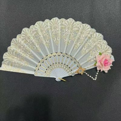 Vikbar fläkt Vintage handhållen fläkt - Spetsblomfläkt - Kostymfest Dansshow - Vikbar fläkt Spetsfläkt - Dans - Spetshandhållen fläkt