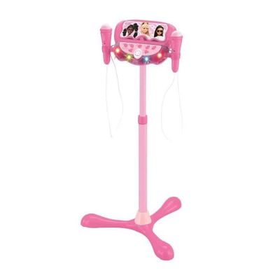 Barbie-mikrofon på justerbart ljusstativ med högtalare, 2 mikrofoner och sångeffekter, Bluetooth-högtalare