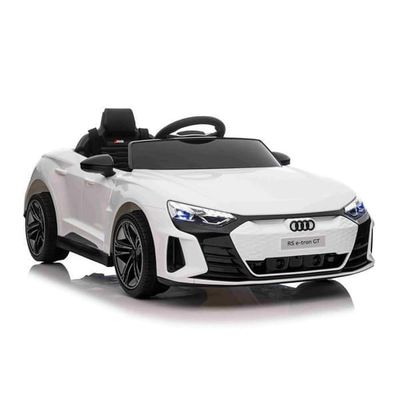 Elbil barn Audi RS E-tron GT 12V, vit, fjärrkontroll 2,4 GHz, USB/AUX/Bluetooth, litiumbatteri, 2x25W motorer
