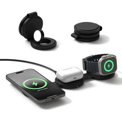 Induktiv Laddare - SATECHI - OntheGo 3 i 1 - Snabbladdning Qi2 15W - Fällbar - Svart