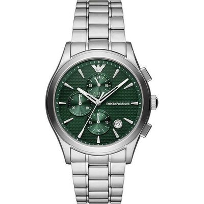 Emporio Armani Ur - Herre - AR11529 - Sølv rustfrit stål - 42 mm - Grøn - 5 bar