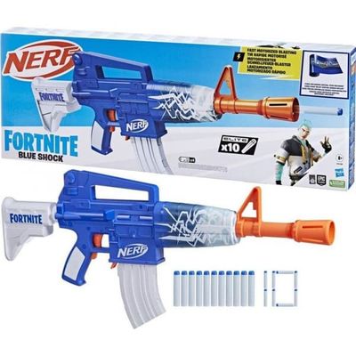 Pilarblaster - NERF - Blue Shock - Motoriserad 10 pilar - Magasin 10 pilar - Kod The Beat